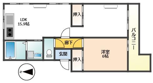 クレールツーソン(1LDK/2階)の間取り写真