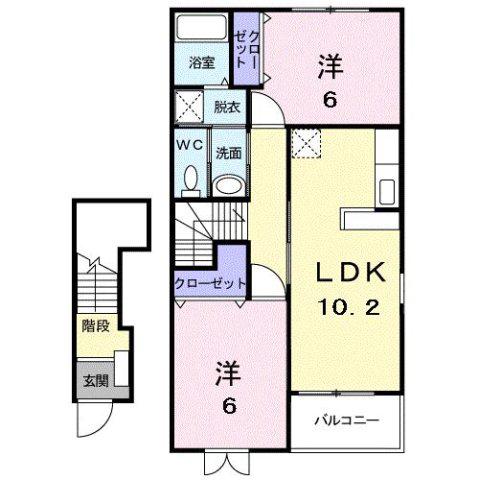 マジェスティックガーデンB(2LDK/2階)の間取り写真