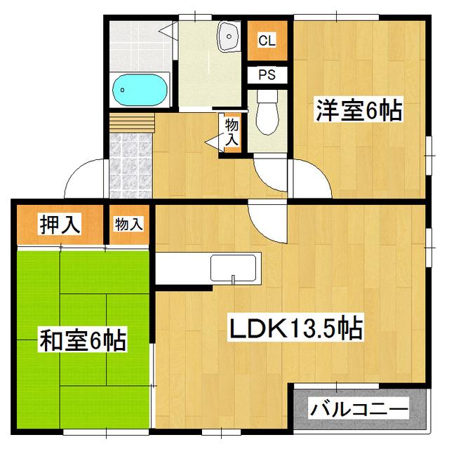 ヴィラエトレンヌC棟(2LDK/2階)の間取り写真