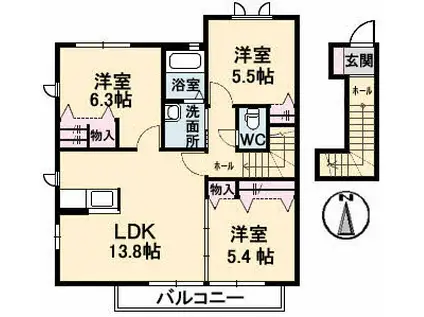 アルカ・フトーラ A棟(3LDK/2階)の間取り写真