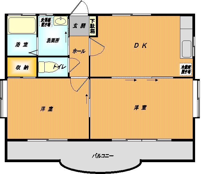 フラットみもざA(2DK/1階)の間取り写真
