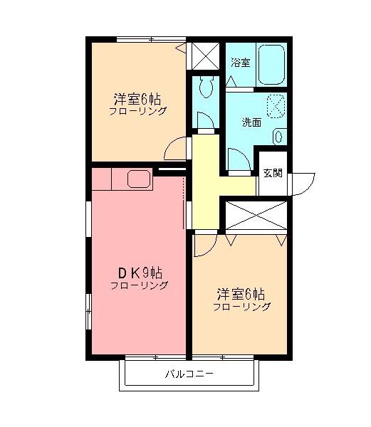 ソシア落合B(2DK/2階)の間取り写真