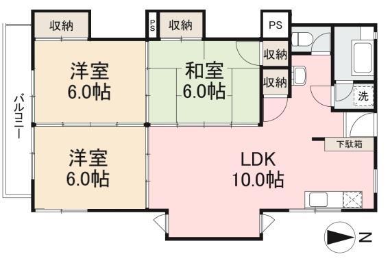 山愛ビル(3LDK/3階)の間取り写真