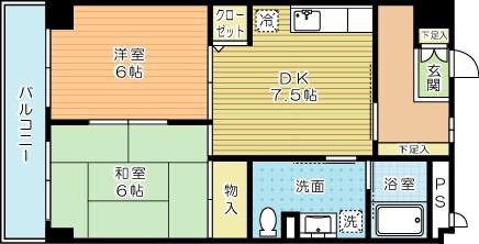 グローリー足立(2DK/3階)の間取り写真