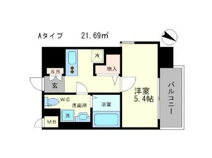 GRANDI UTSUBO PARK(1K/3階)の間取り写真