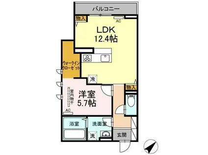 ＪＲ山陽本線 倉敷駅 徒歩7分 3階建 築3年(1LDK/2階)の間取り写真