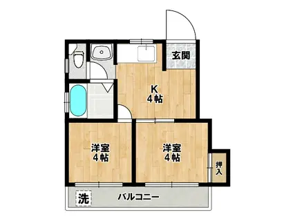 中原マンション(2K/4階)の間取り写真