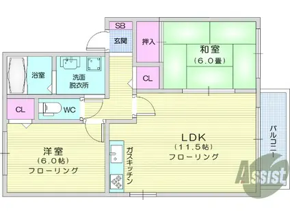 デライトコートB(2LDK/1階)の間取り写真