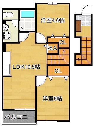 エスポワール吉田III(2LDK/2階)の間取り写真