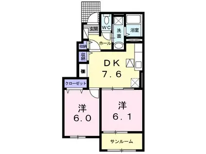 カルムアンジュ B(2DK/1階)の間取り写真