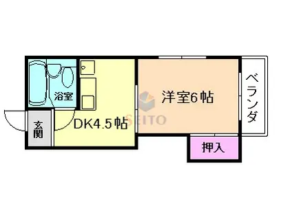 プレステージ蛍池(1DK/2階)の間取り写真