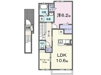 グランヴァレーB(1LDK/2階)の間取り写真