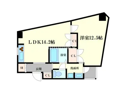 WOB西梅田(1LDK/12階)の間取り写真