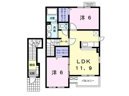 フォンテーヌVII(2LDK/2階)の間取り写真