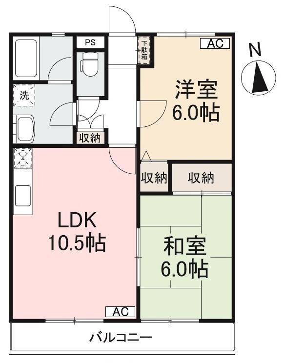 グレースハタオカ(2LDK/3階)の間取り写真