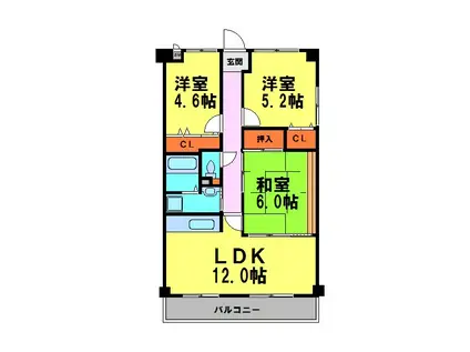 ソレアードうねの(3LDK/2階)の間取り写真