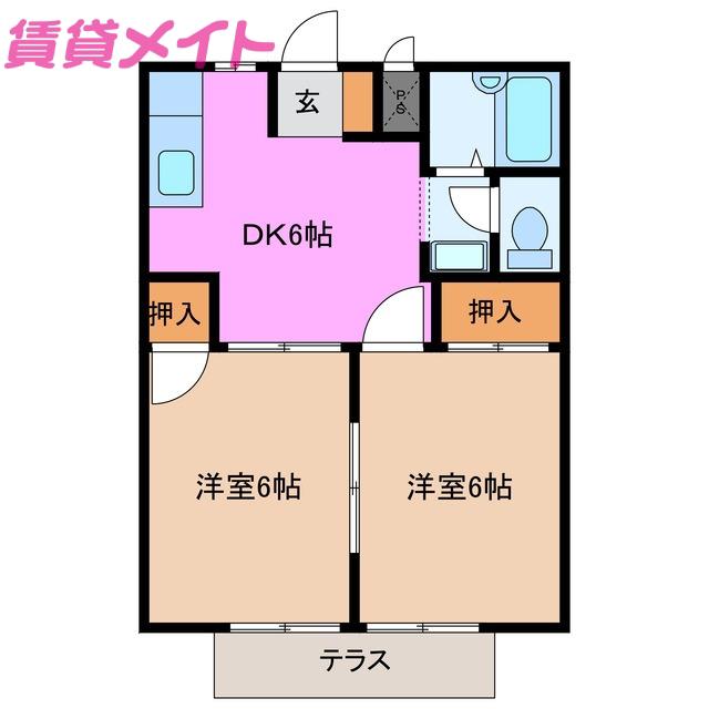 ハイツシャインA(2DK/1階)の間取り写真