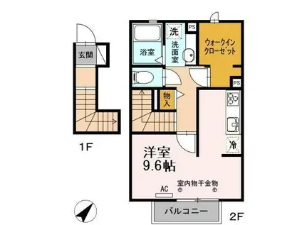 グリシーヌ(ワンルーム/2階)の間取り写真