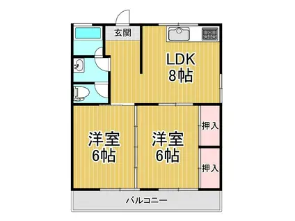グリーンビュー小原A棟(2LDK/1階)の間取り写真