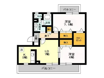 トリニシティ参番館(2LDK/2階)の間取り写真