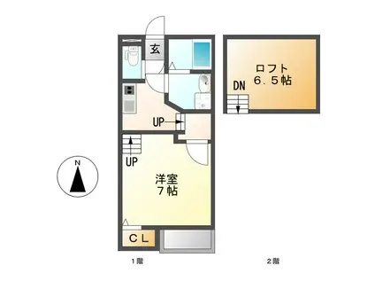 CREO矢田(1K/2階)の間取り写真