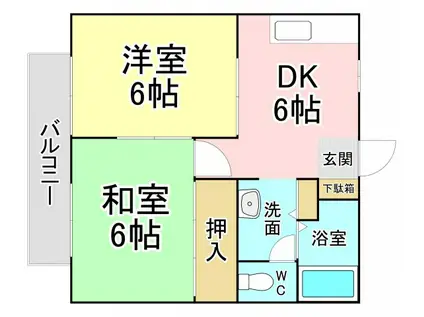 キャビン一番館(2DK/2階)の間取り写真