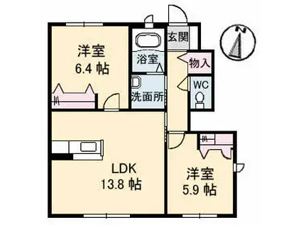 フルーツランド B棟(2LDK/1階)の間取り写真
