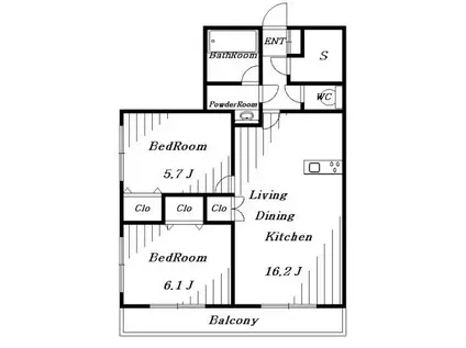 ヴァンヴェール葛城(2SLDK/1階)の間取り写真