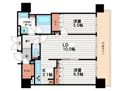 ブランズタワー御堂筋本町(2LDK/22階)の間取り写真