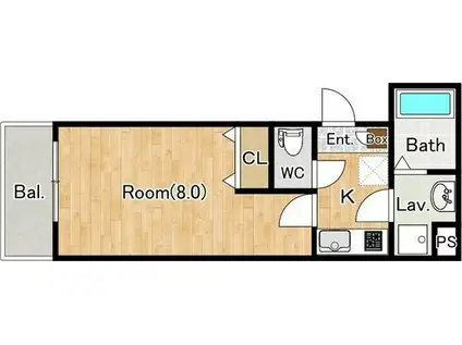 ジーメゾン千葉長洲ベルビュー(1K/2階)の間取り写真