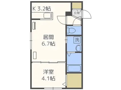 アルーア北大前(1LDK/4階)の間取り写真