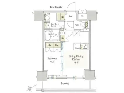 アウラ立川曙町(1LDK/3階)の間取り写真