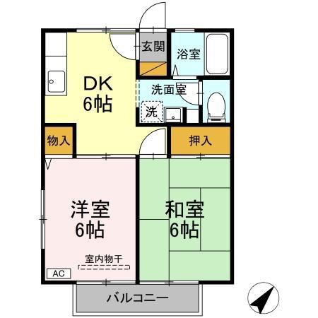 サントビーヒルズC棟(2DK/2階)の間取り写真