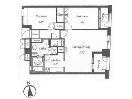ルネ・パルティーレ汐留(2LDK/8階)の間取り写真