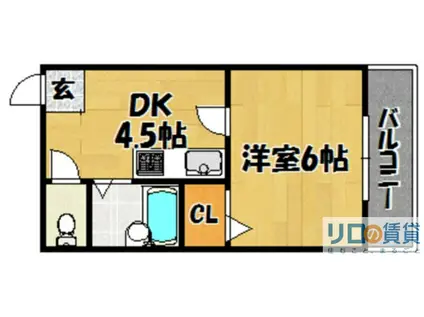 ガーデンハイツ西田(1DK/4階)の間取り写真