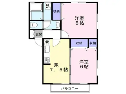 ハウス池亀10号館(2DK/2階)の間取り写真