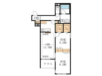 中山3丁目メゾン(2LDK/1階)の間取り写真