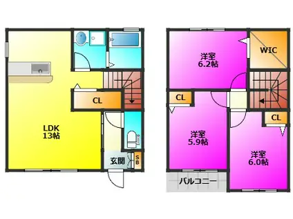 東花畑ガーデンA棟(3LDK/2階)の間取り写真