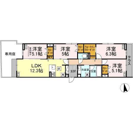 セレスティア新小岩(4LDK/1階)の間取り写真