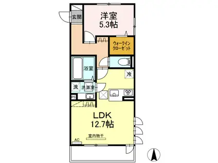 熊本市電健軍線 健軍町駅 徒歩78分 3階建 築6年(1LDK/1階)の間取り写真