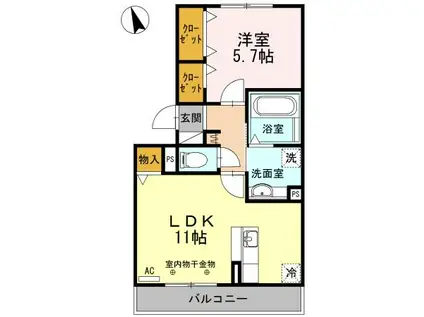 ウエスト フィールド B(1LDK/3階)の間取り写真