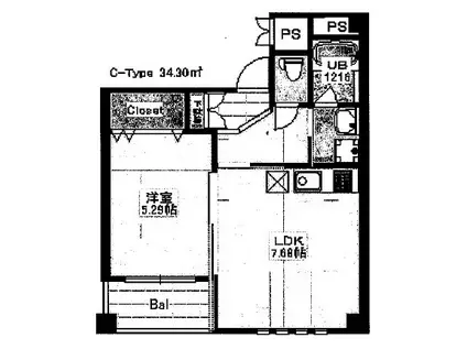 NS上町セブン(1LDK/6階)の間取り写真