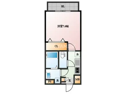 エヴァーグリーンウエスト(1K/4階)の間取り写真