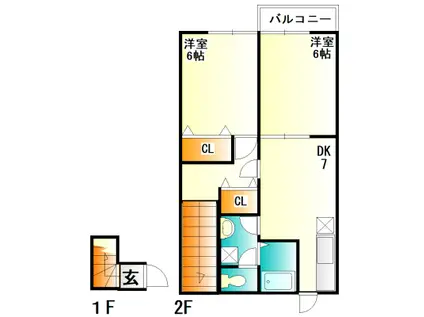 リノキューブ藤原台III(2DK/2階)の間取り写真