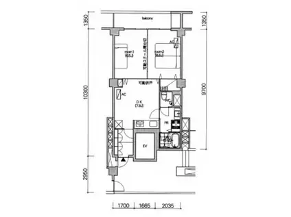 シティ市ヶ谷(2DK/4階)の間取り写真