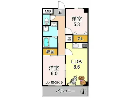 メゾンエスポアール(2LDK/6階)の間取り写真