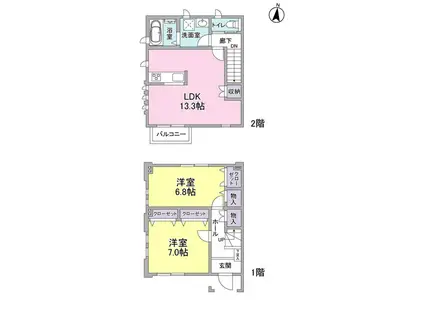 ハルシオンプレイス C棟(2LDK/1階)の間取り写真