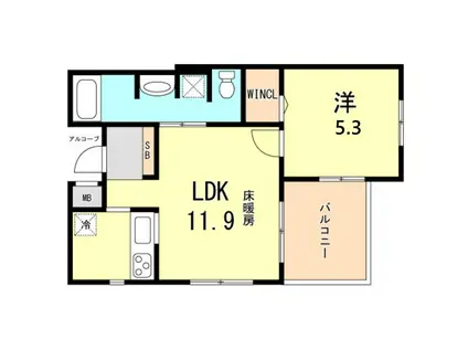 ワコーレ神戸元町アクシア(1LDK/7階)の間取り写真