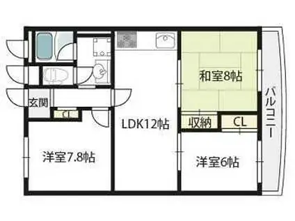 アパルトマン北千里(1LDK/6階)の間取り写真