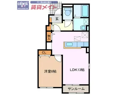 グランドスウェルB(1LDK/1階)の間取り写真